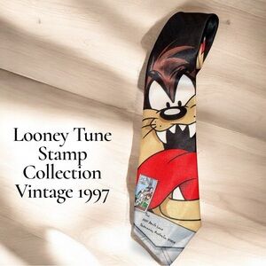 Looney Tunes Stamp Collection Taz Tie Vintage 1997 Warner Bros Taz Lick Necktie